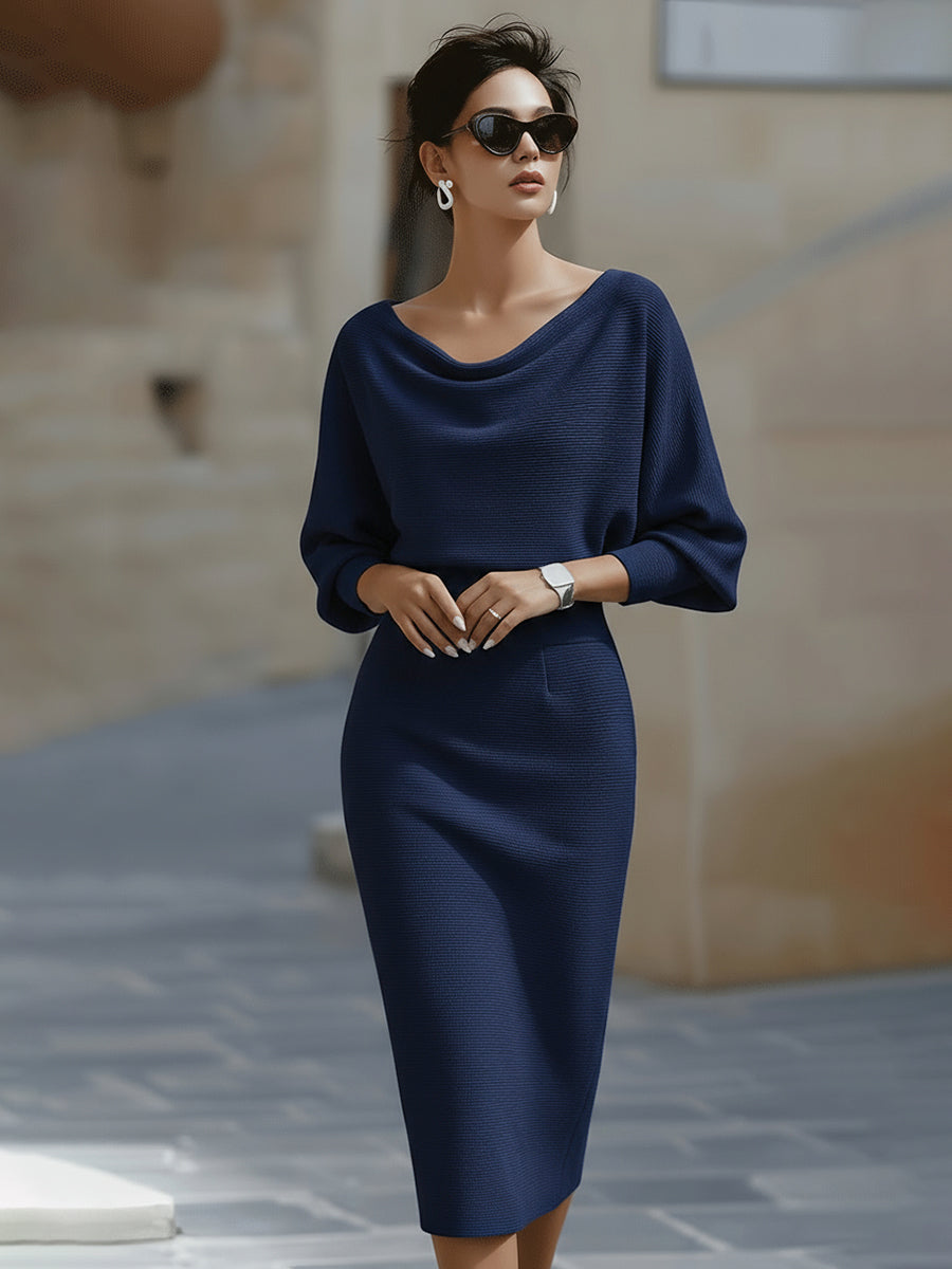 Robe Midi Drapée Ajustée Femme