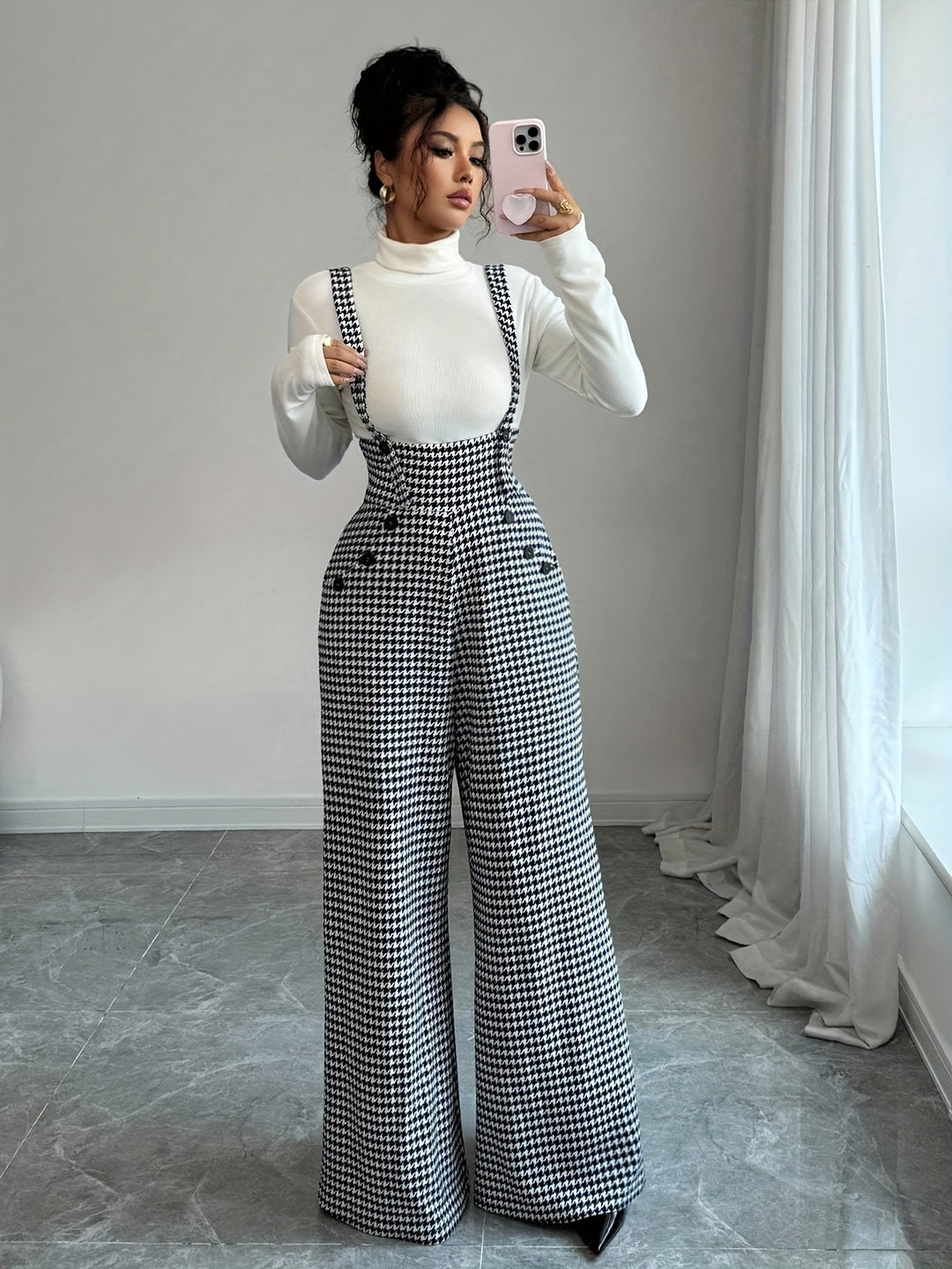 Combinaison Salopette à Motif Pied-de-Poule Femme