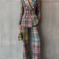 Ensemble Chic Blazer et Pantalon à Carreaux Femme