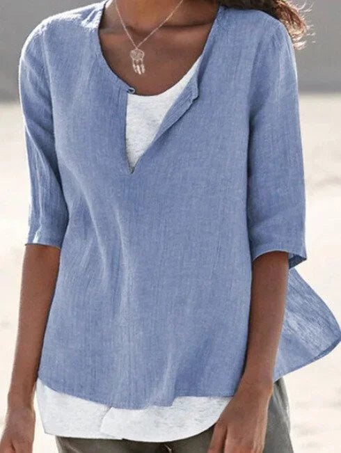 Blouse En Lin Col Fendu Femme