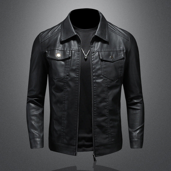 Blouson en Cuir à Col Chemise Homme