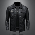 Blouson en Cuir à Col Chemise Homme