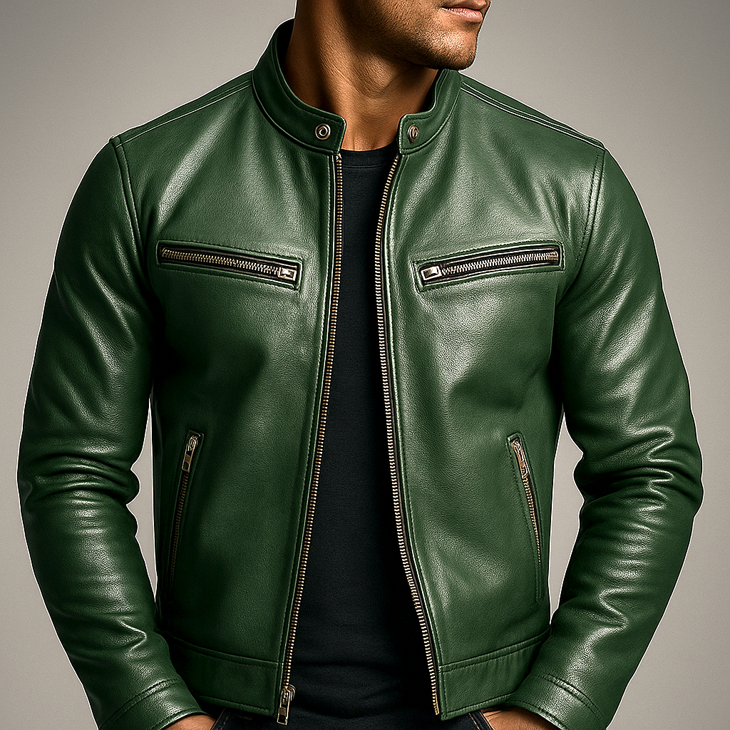 Blouson En Cuir Zippé Homme