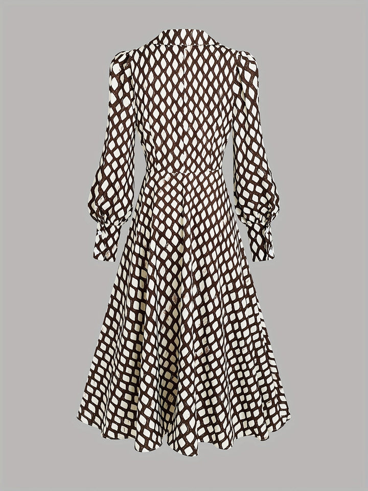 Robe Midi Imprimée à Manches Longues Femme