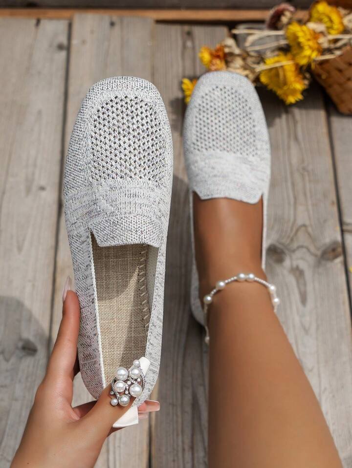 Ballerines En Maille Bout Carré Femme