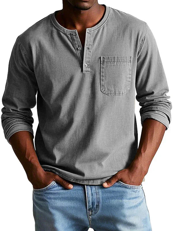 T-Shirt Henley Décontracté Manches Longues Homme