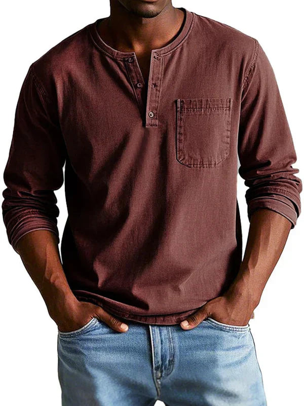 T-Shirt Henley Décontracté Manches Longues Homme