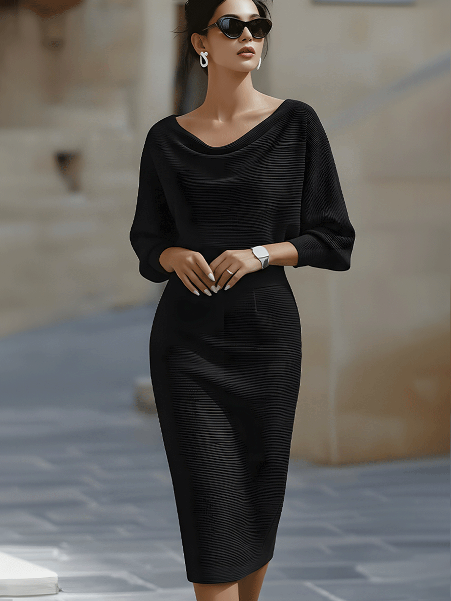 Robe Midi Drapée Ajustée Femme