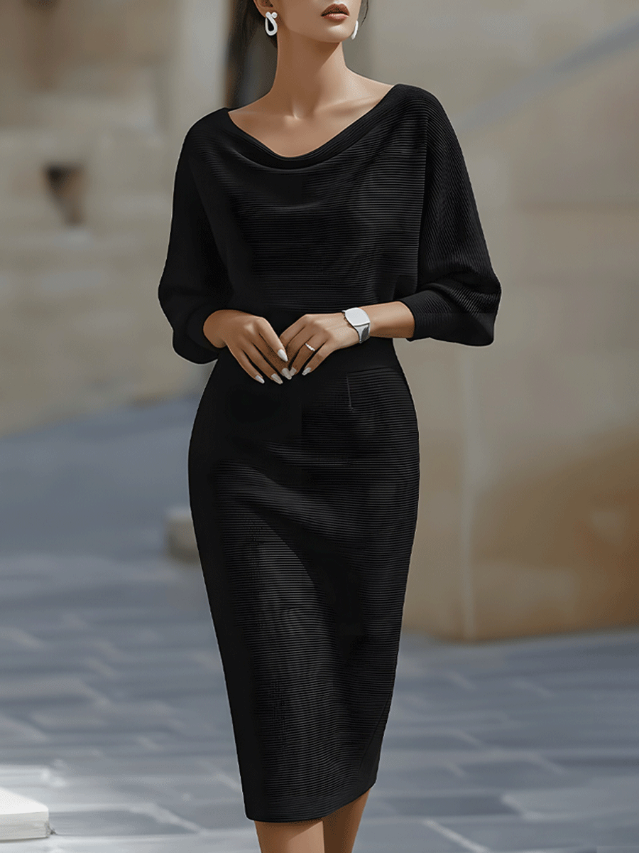 Robe Midi Drapée Ajustée Femme