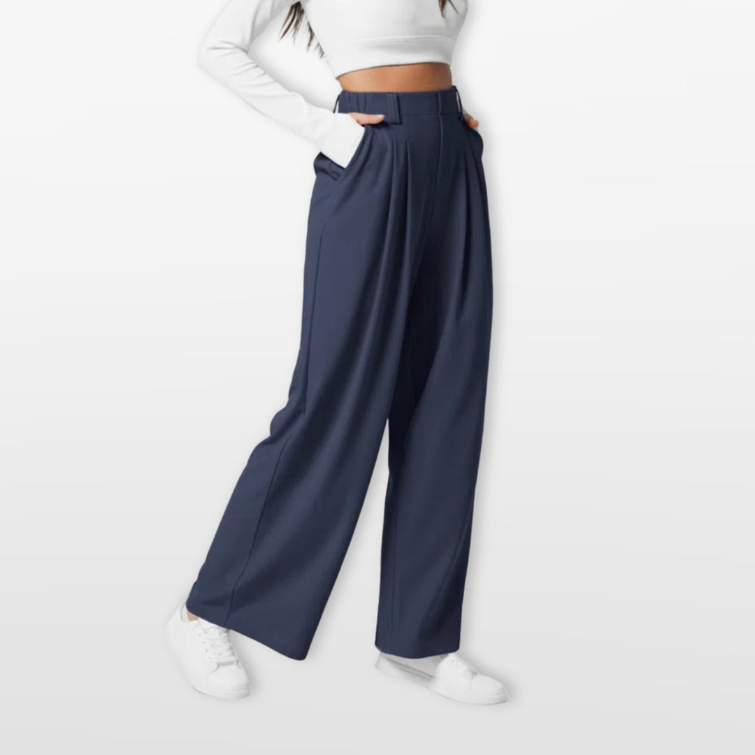 Pantalon Large Taille Haute Plissé Élégant Femme