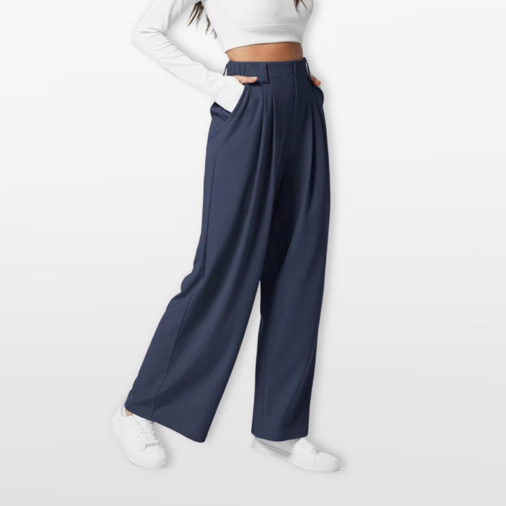 Pantalon Large Taille Haute Plissé Élégant Femme