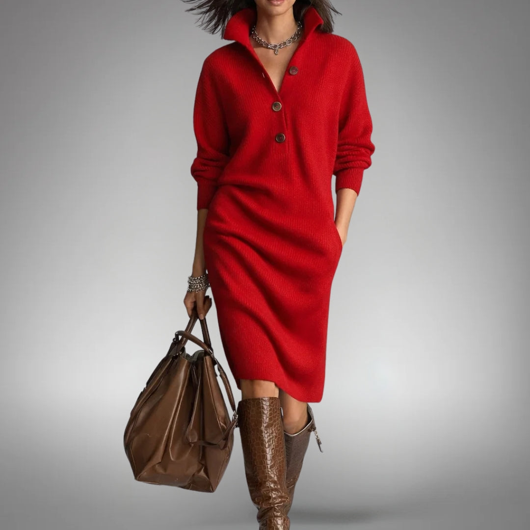 Robe Midi en Maille à Col Montant Femme