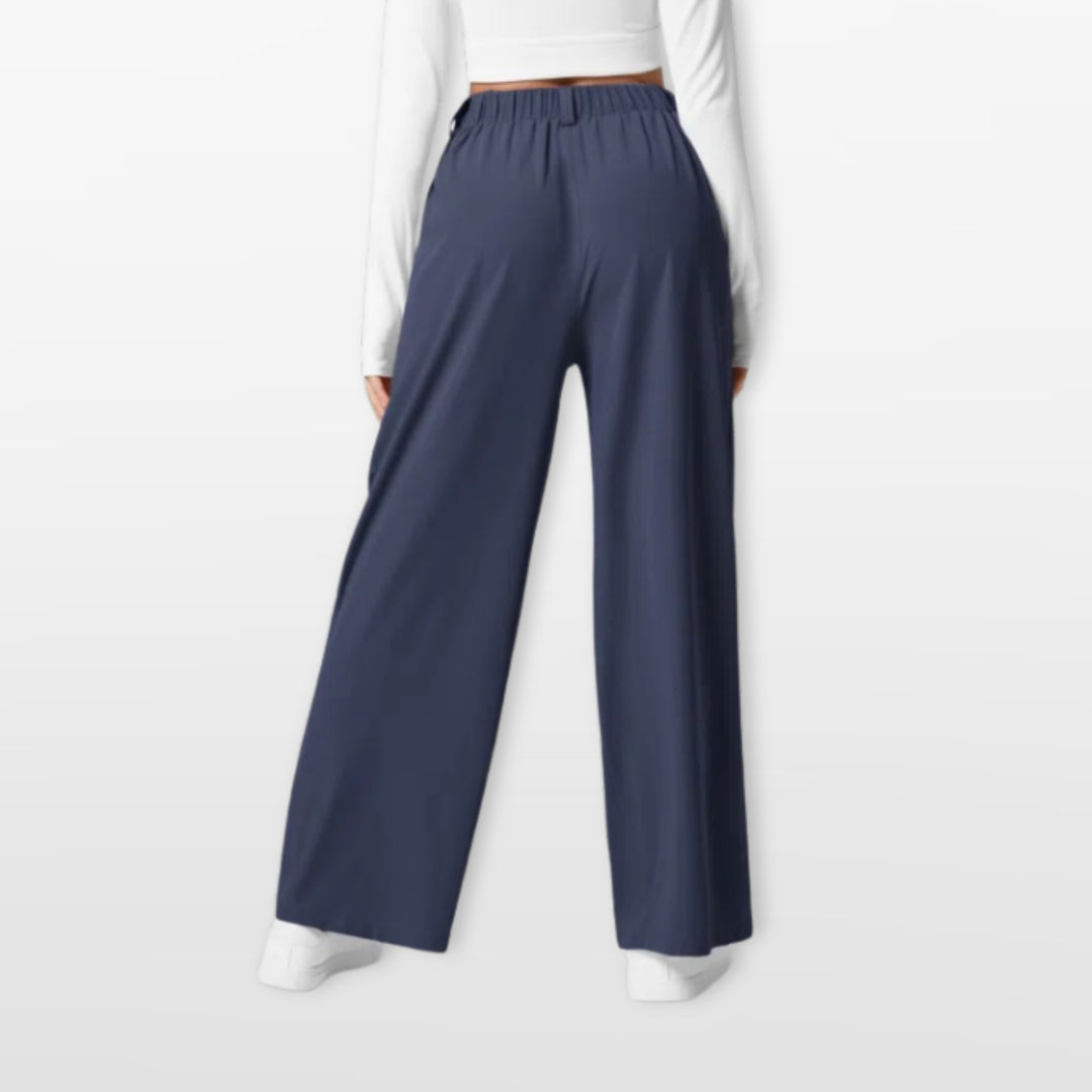 Pantalon Large Taille Haute Plissé Élégant Femme