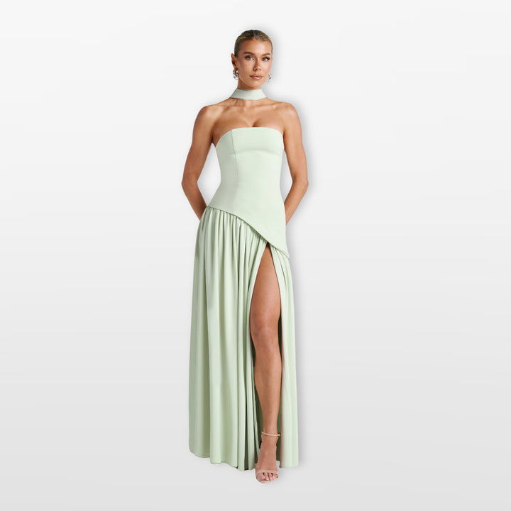 Robe Longue Bustier Fente Haute Asymétrique Femme