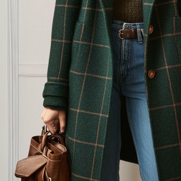 Manteau Long à Carreaux Femme
