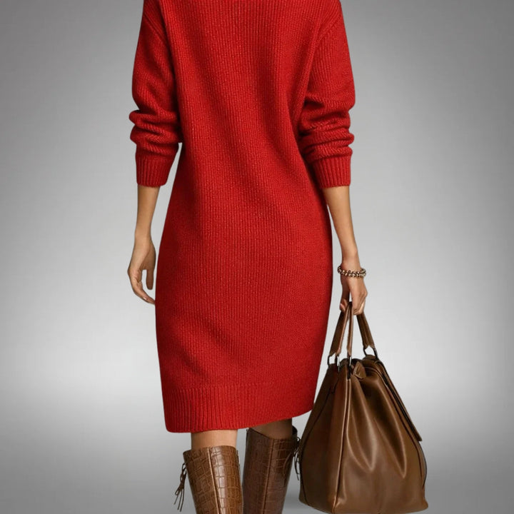 Robe Midi en Maille à Col Montant Femme