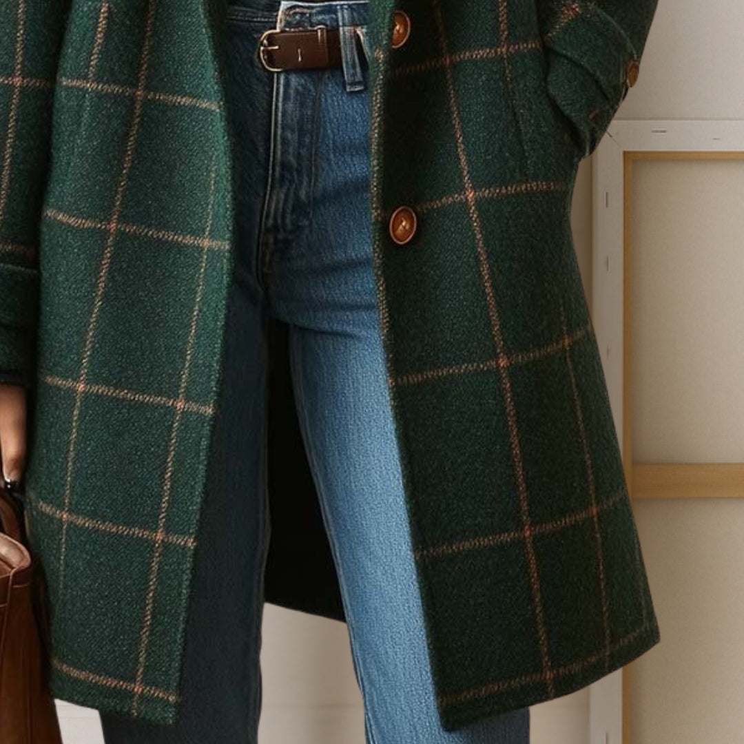 Manteau Long à Carreaux Femme