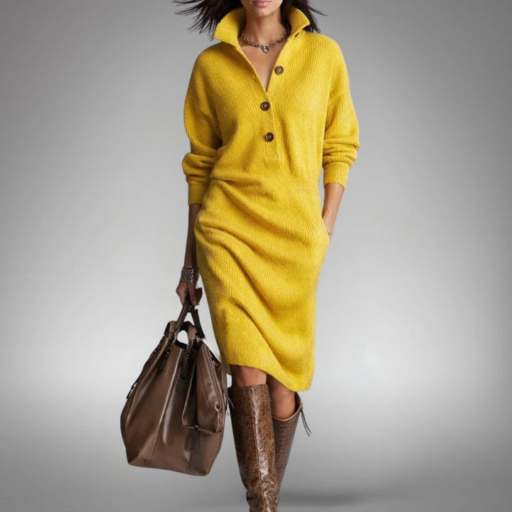 Robe Midi en Maille à Col Montant Femme