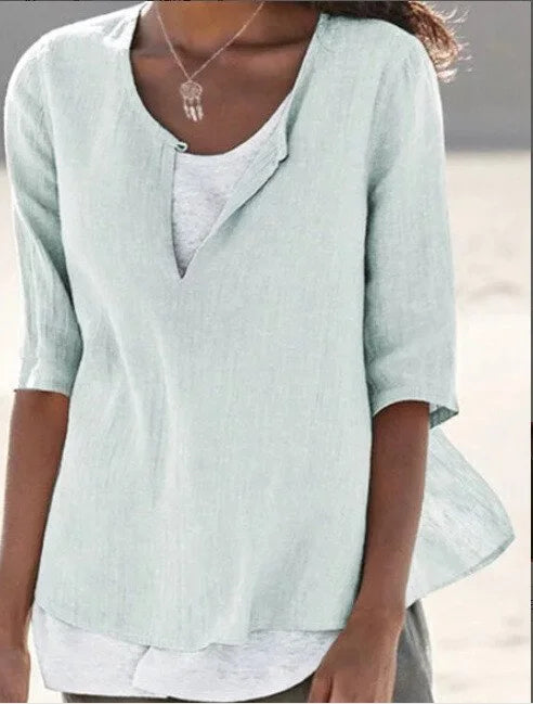Blouse En Lin Col Fendu Femme