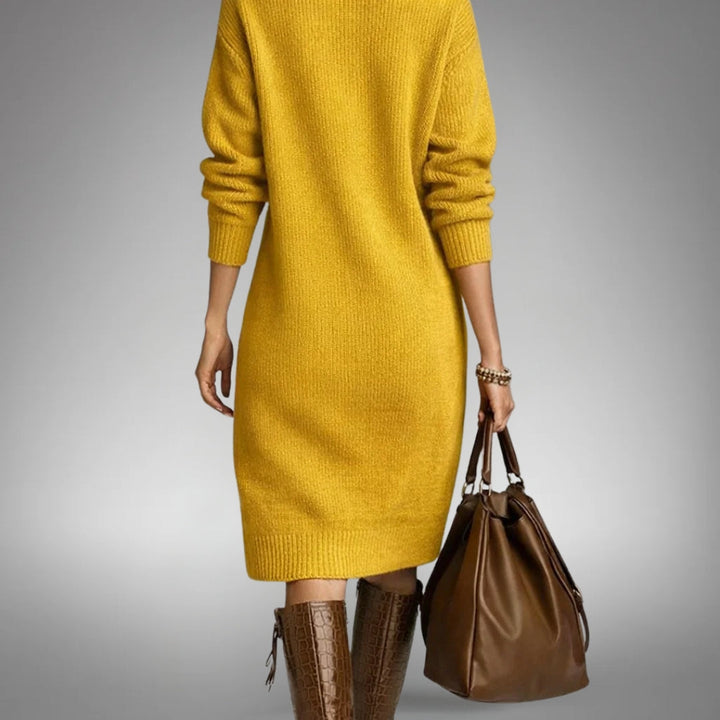 Robe Midi en Maille à Col Montant Femme