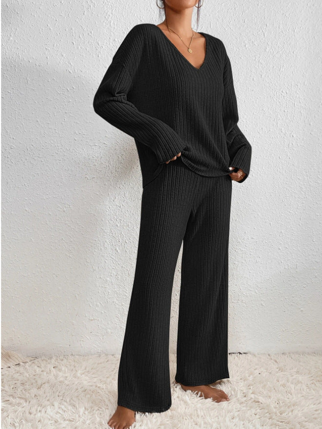 Ensemble Maille Col V et Pantalon Large Femme