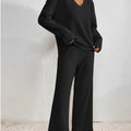 Women's V-Neck Knit Top and Wide-Leg Trousers Set