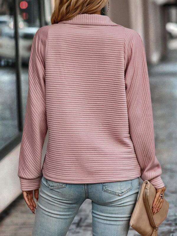 Pull Côtelé Col Montant Zippé Femme