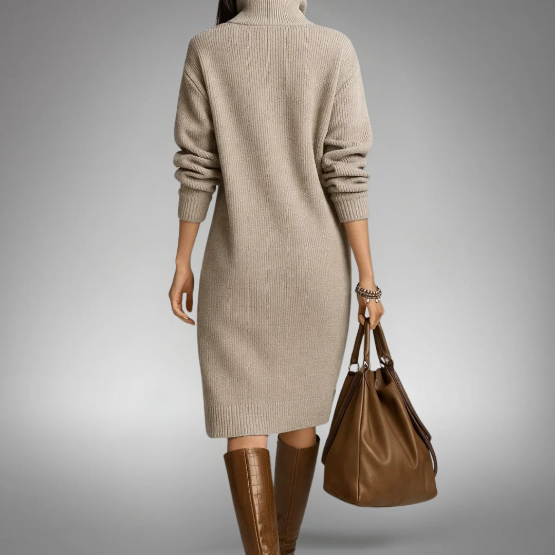 Robe Midi en Maille à Col Montant Femme