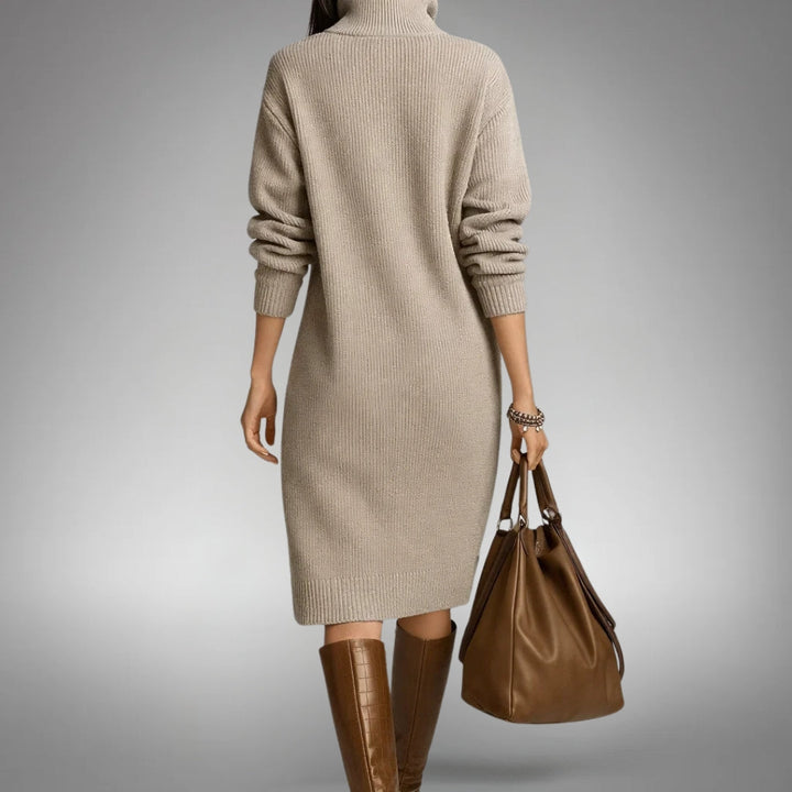 Robe Midi en Maille à Col Montant Femme