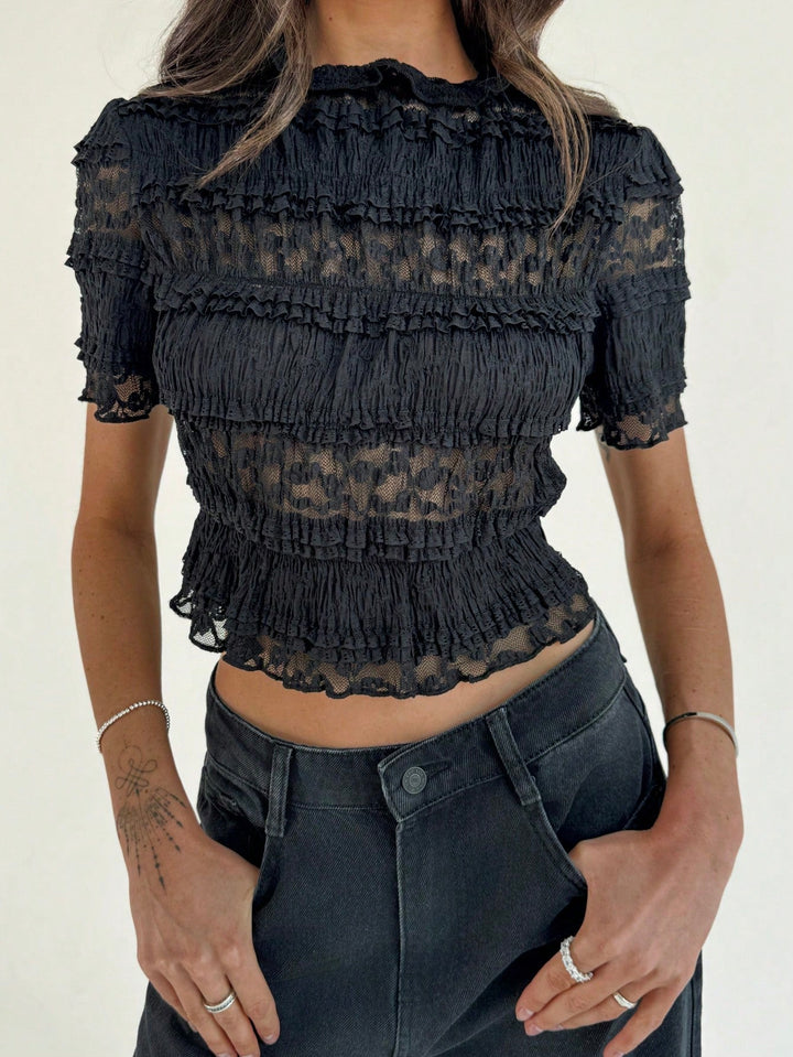 Top Court Dentelle À Volants Femme