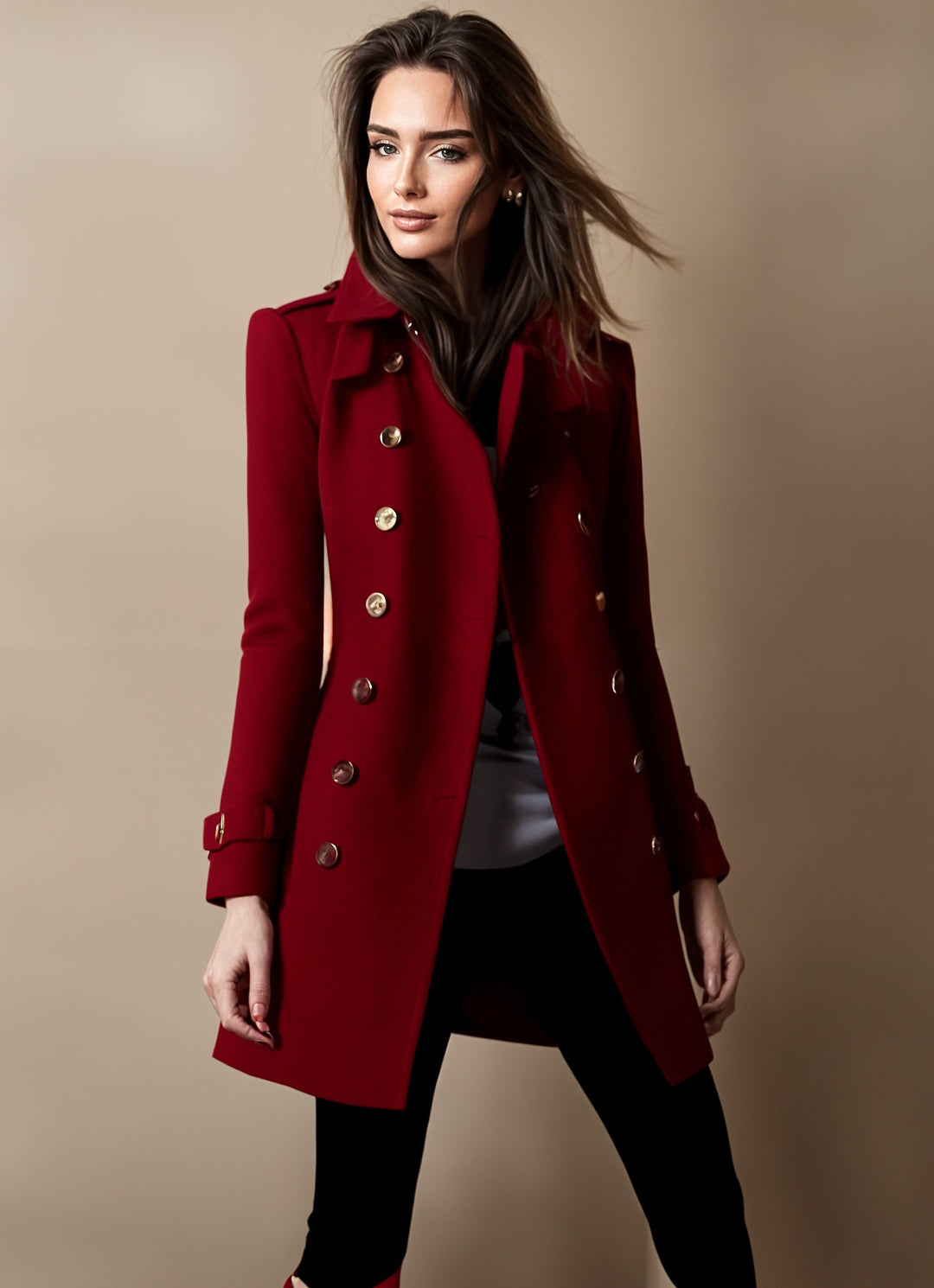 Manteau Croisé à Revers Structurés Femme