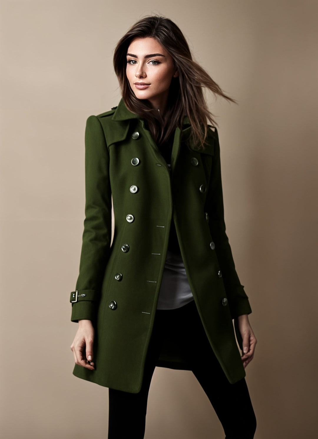 Manteau Croisé à Revers Structurés Femme