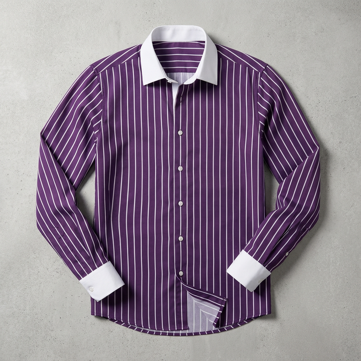 Chemise Rayée Col Contrastant Homme