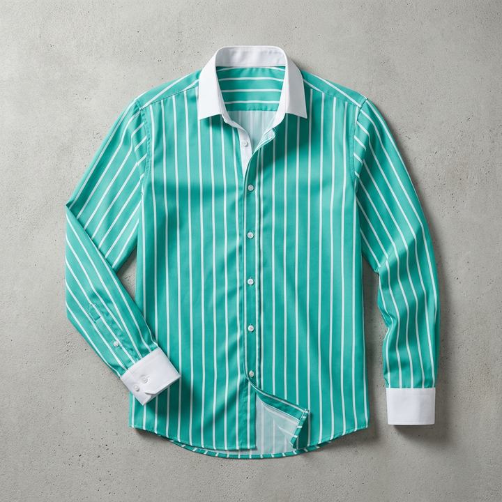Chemise Rayée Col Contrastant Homme
