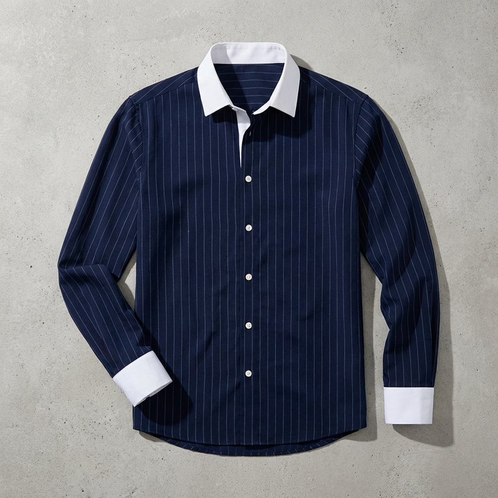 Chemise Rayée Col Contrastant Homme