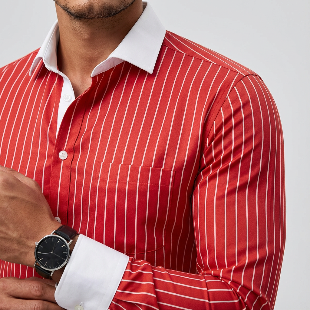 Chemise Rayée Col Contrastant Homme