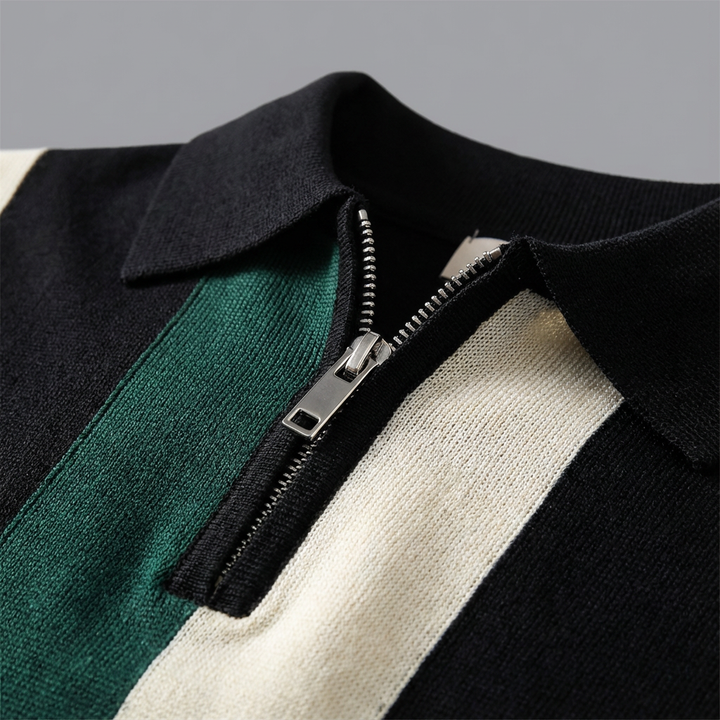 Polo Maille Zippé Rayé Homme