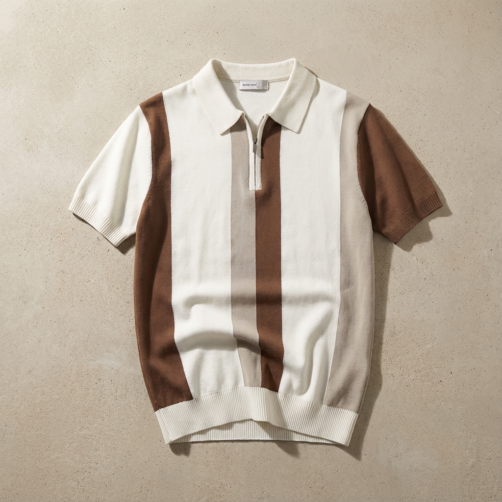 Polo Maille Zippé Rayé Homme