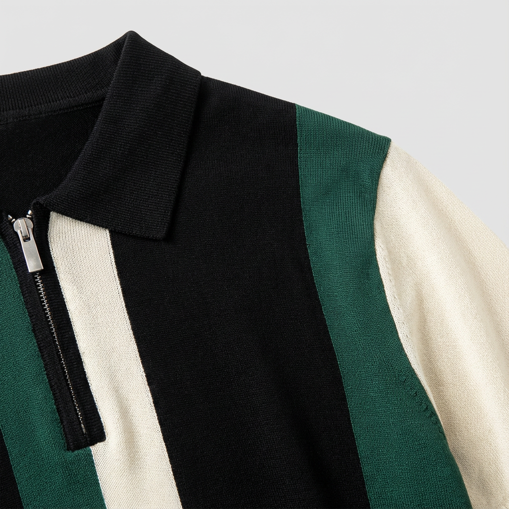 Polo Maille Zippé Rayé Homme