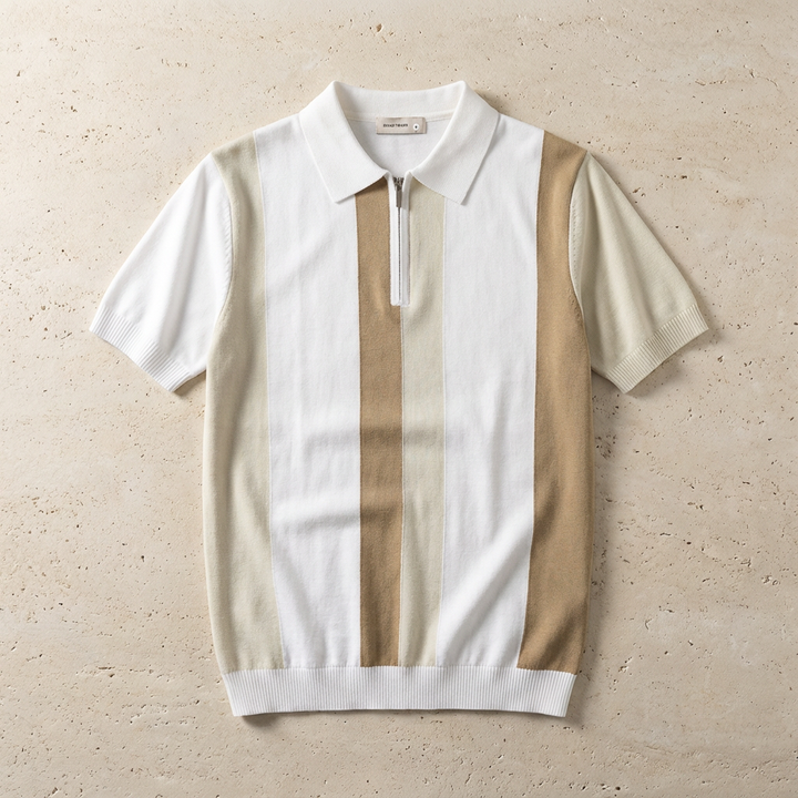Polo Maille Zippé Rayé Homme