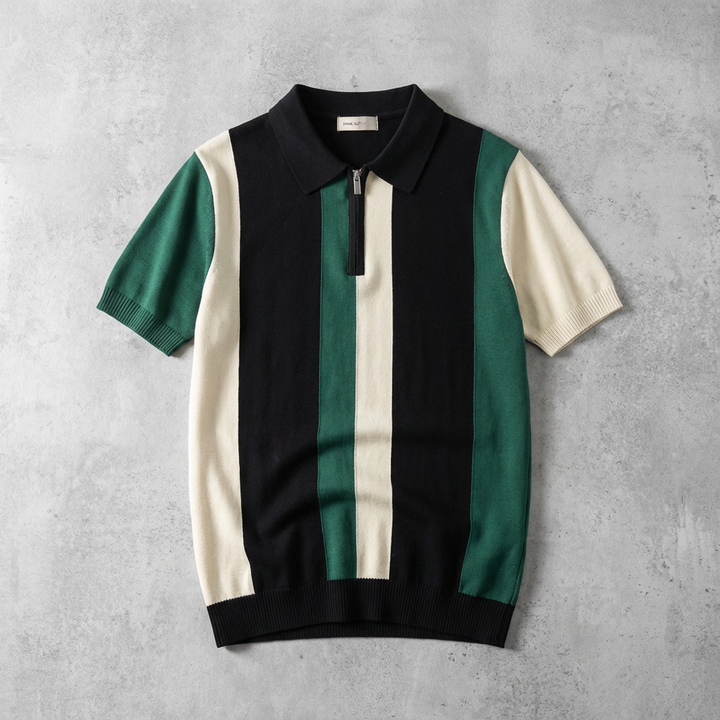 Polo Maille Zippé Rayé Homme