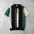 Men's Striped Zip-Up Knit Polo Shirt