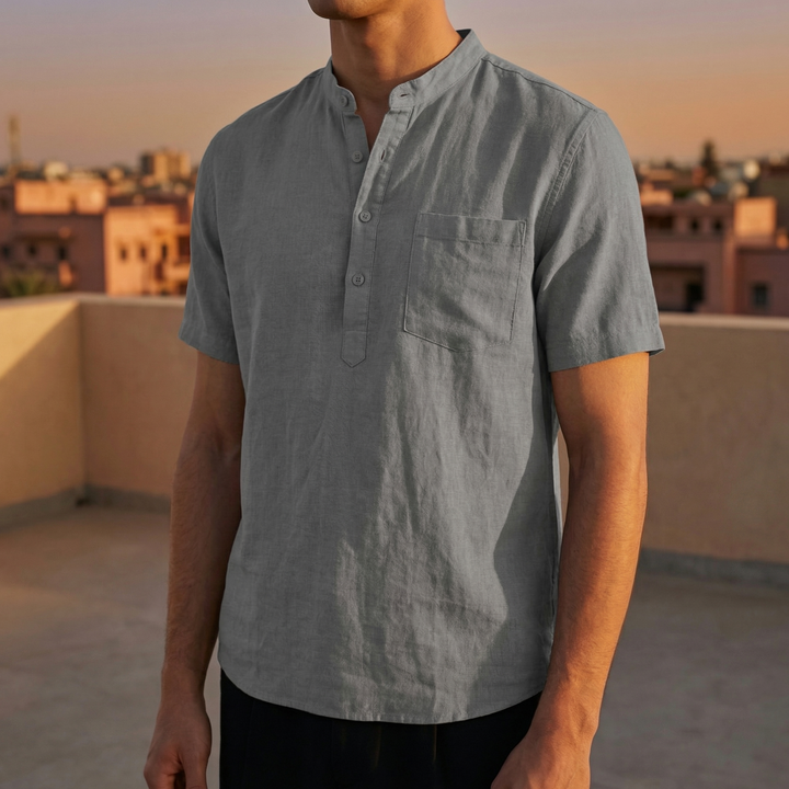 Chemise Col Mao Manches Courtes Homme