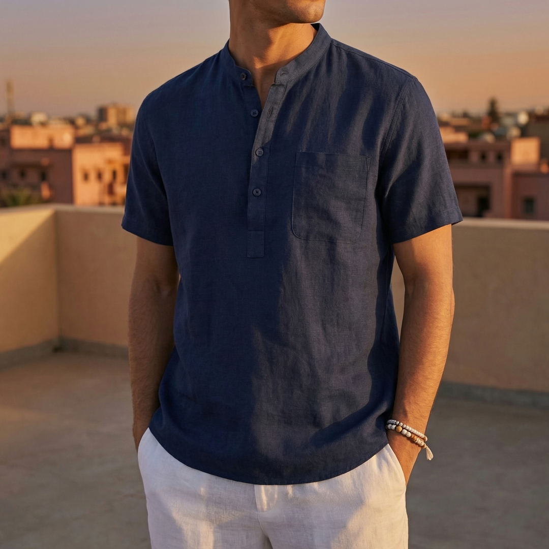 Chemise Col Mao Manches Courtes Homme