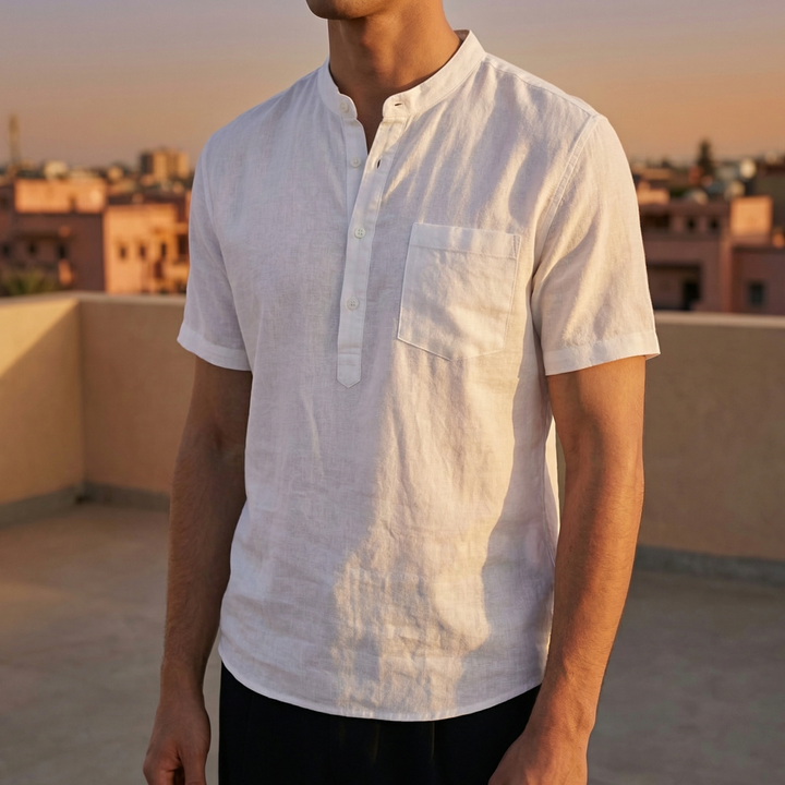 Chemise Col Mao Manches Courtes Homme