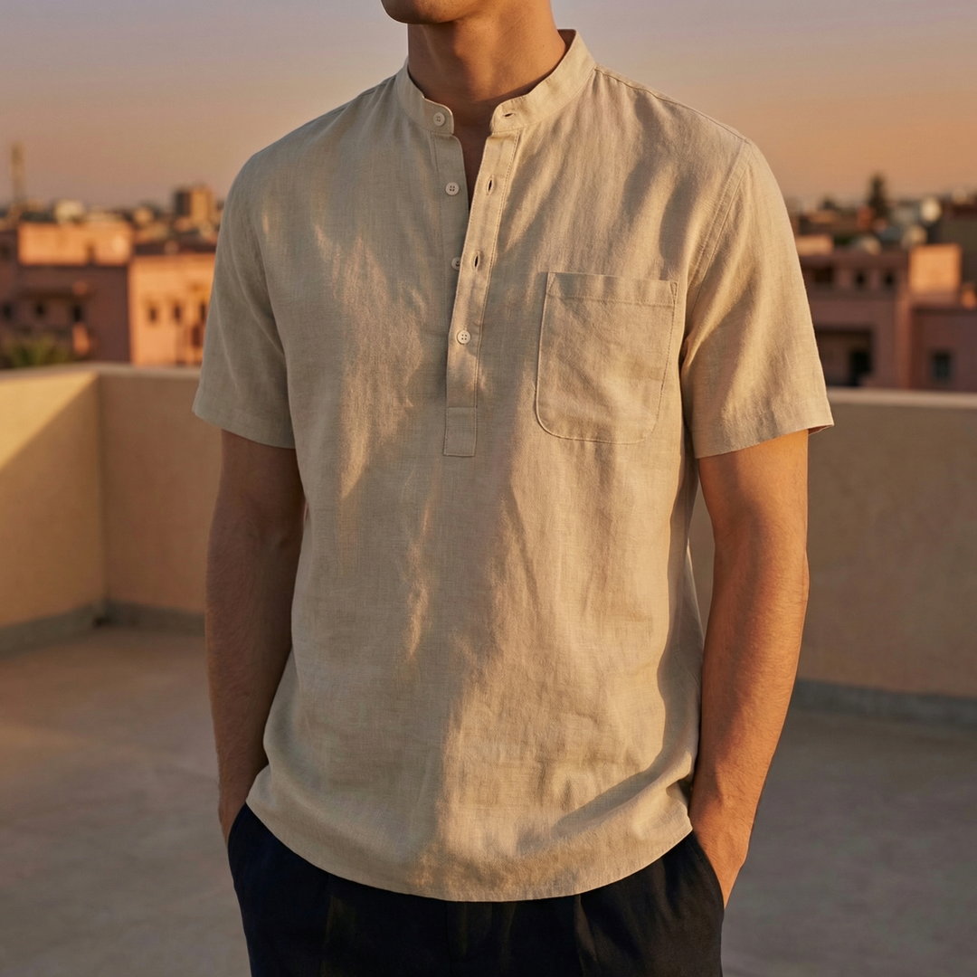 Chemise Col Mao Manches Courtes Homme