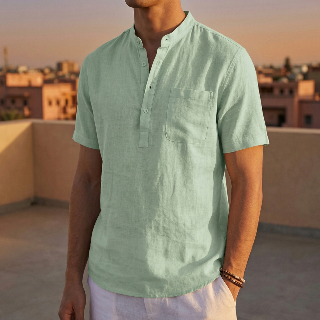 Chemise Col Mao Manches Courtes Homme