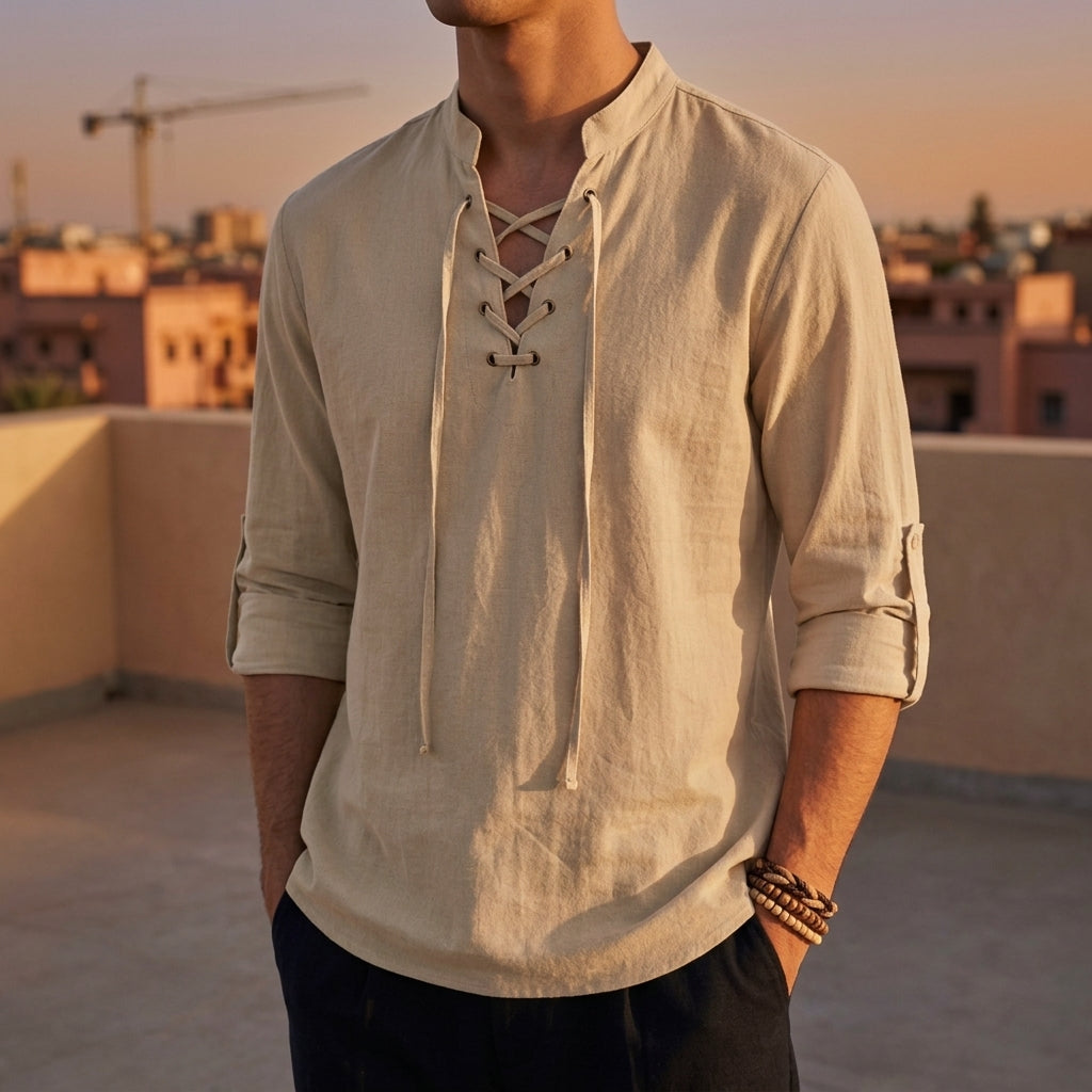 Chemise Col Mao Lacée Homme