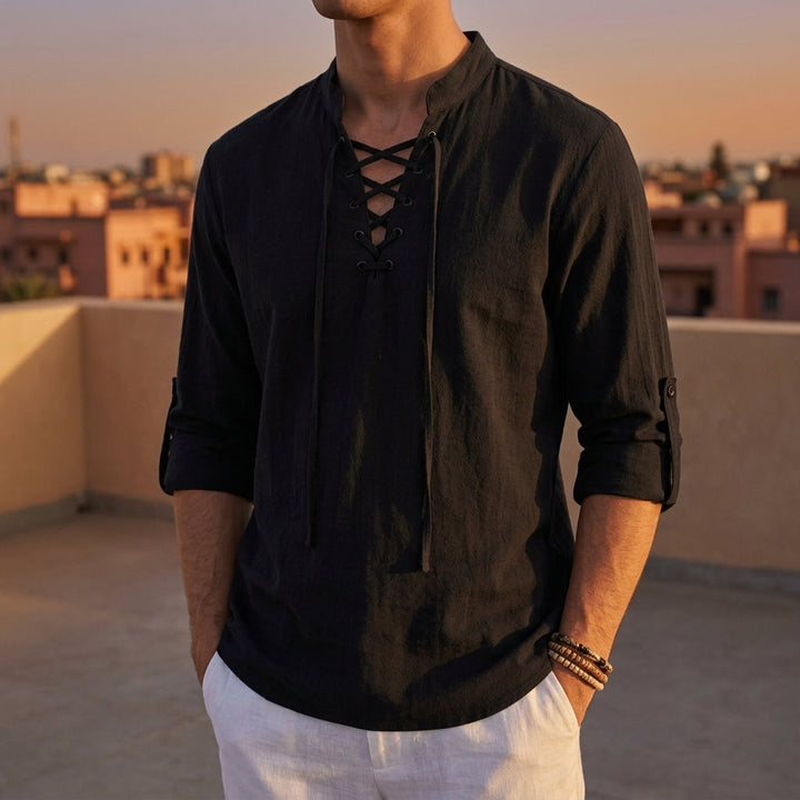 Chemise Col Mao Lacée Homme