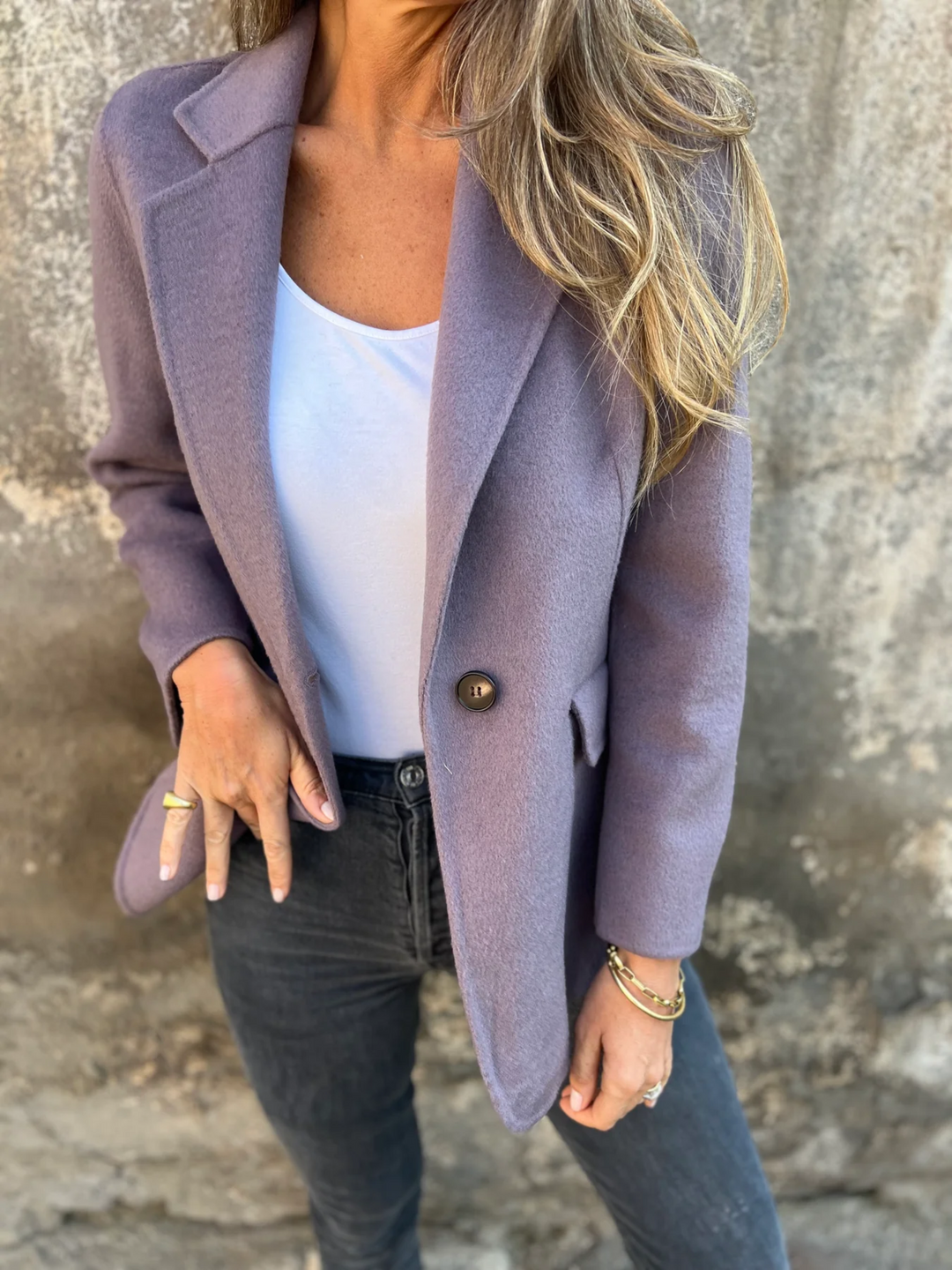 Blazer Long à Revers Et Bouton Unique Femme